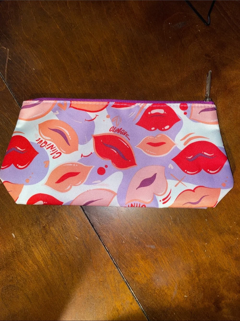 Clinique Lip Print Cosmetic Zippered Pouch Make Up Travel Bag